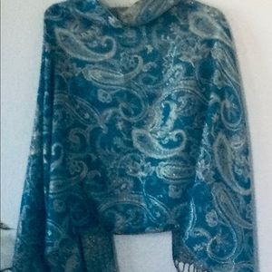 Blue/Silver Paisley Woven Pashmina Shawl 68x27
